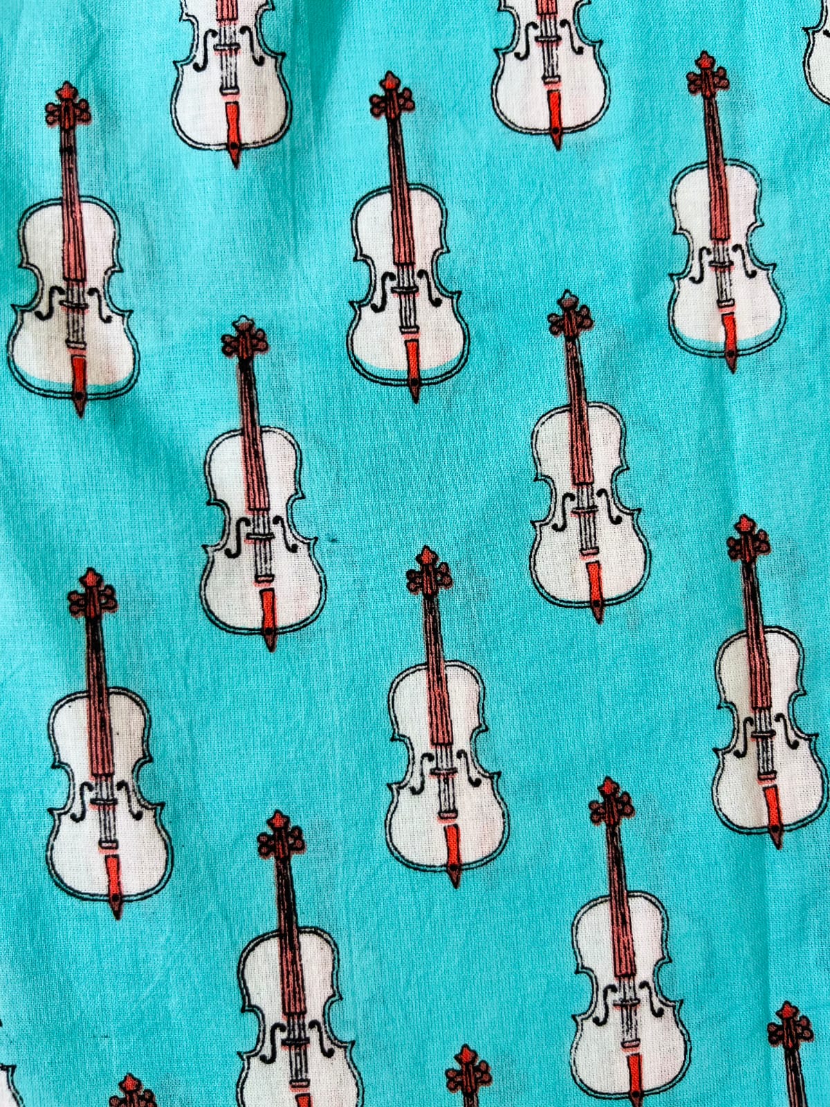 Guitar Print Aqua Color Night Suit