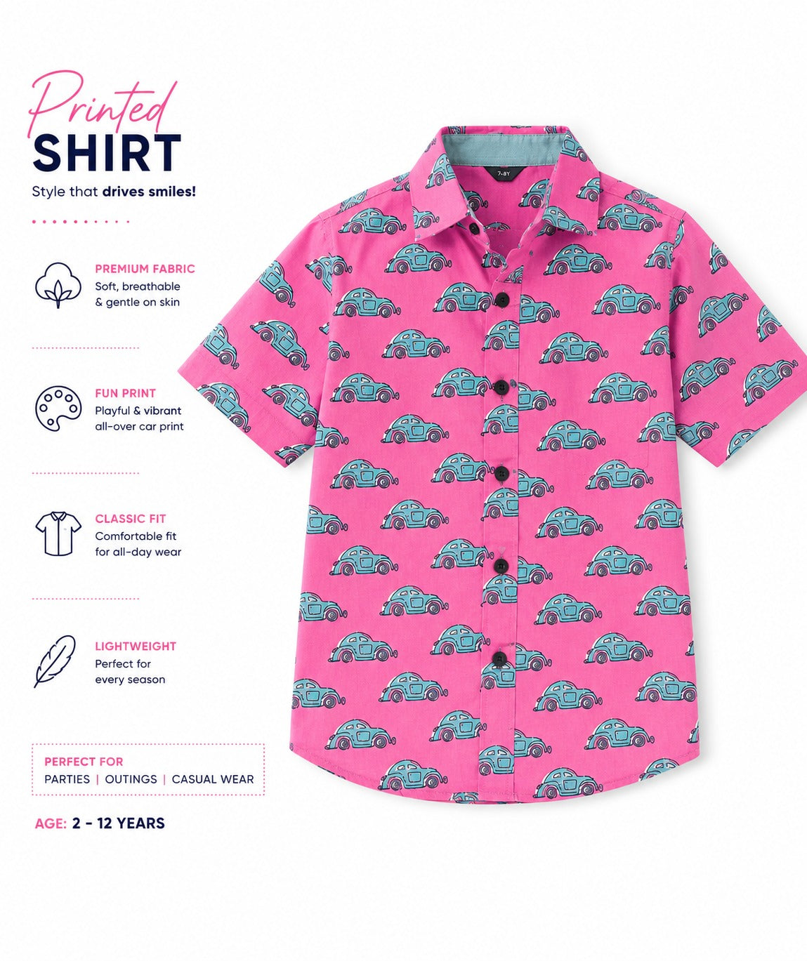 Blue Car printed Shirt for Boy