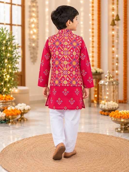 Patola Print Jacket with Kurta -Pyjama