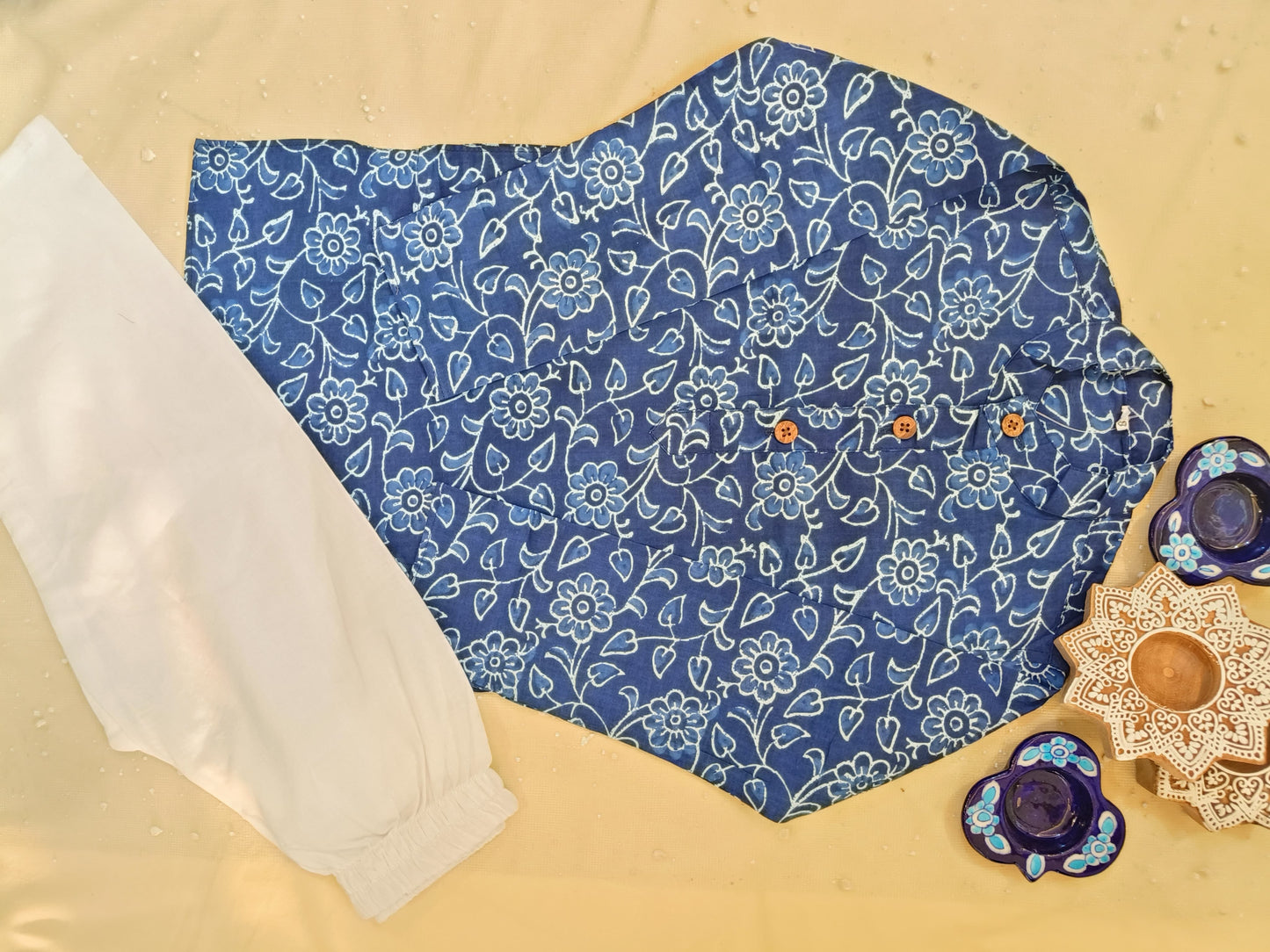 Indigo blue discharge printed Kurta -Pyjama