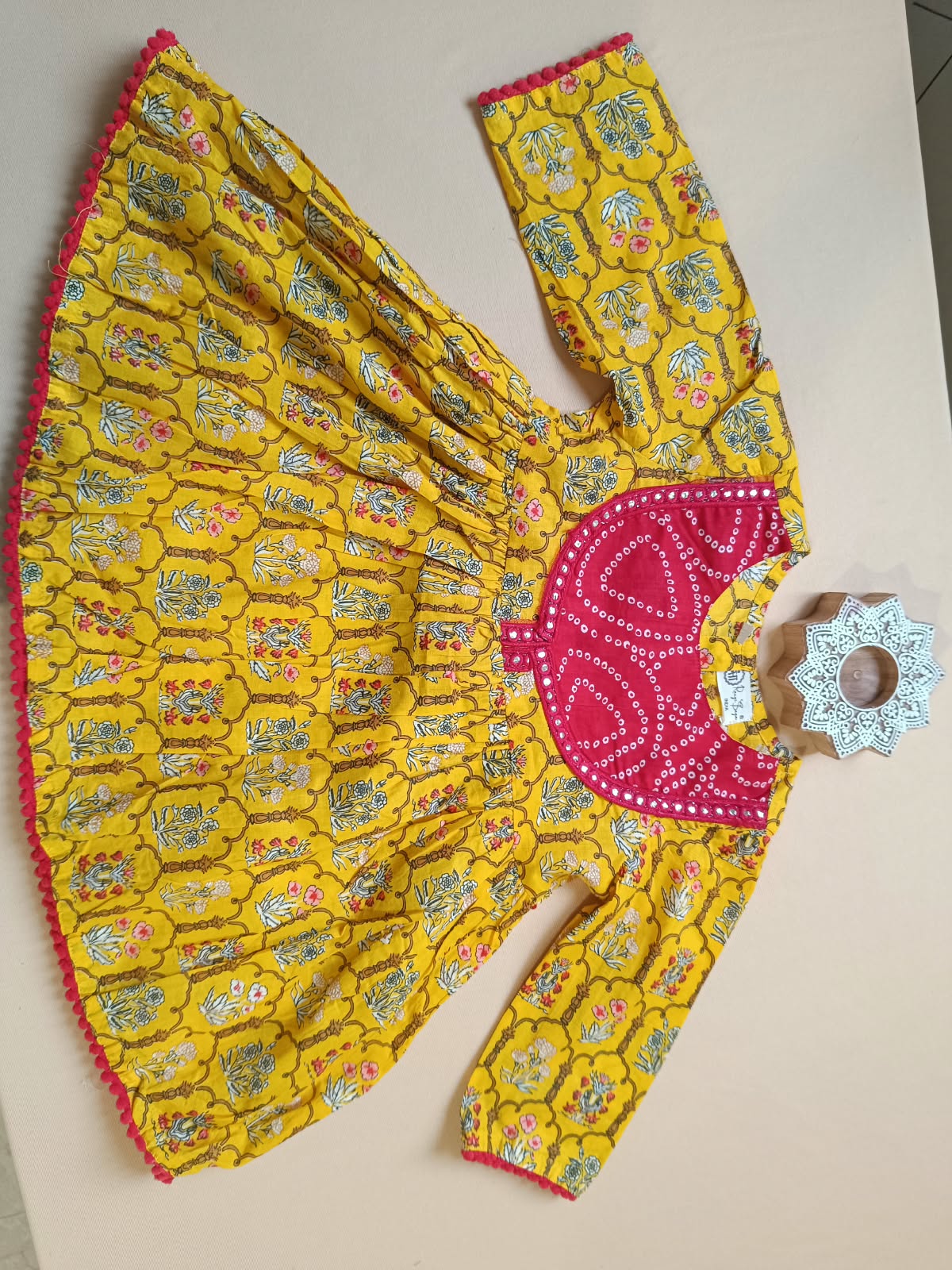 Yellow Colour Mughal Boota, screen printed Girls Flare Suit Set