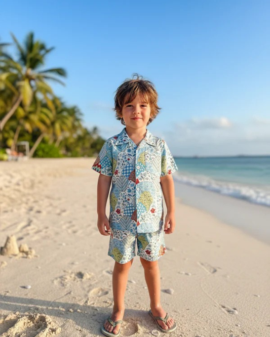 Grey Abstract printed Cord-Set  for Boys