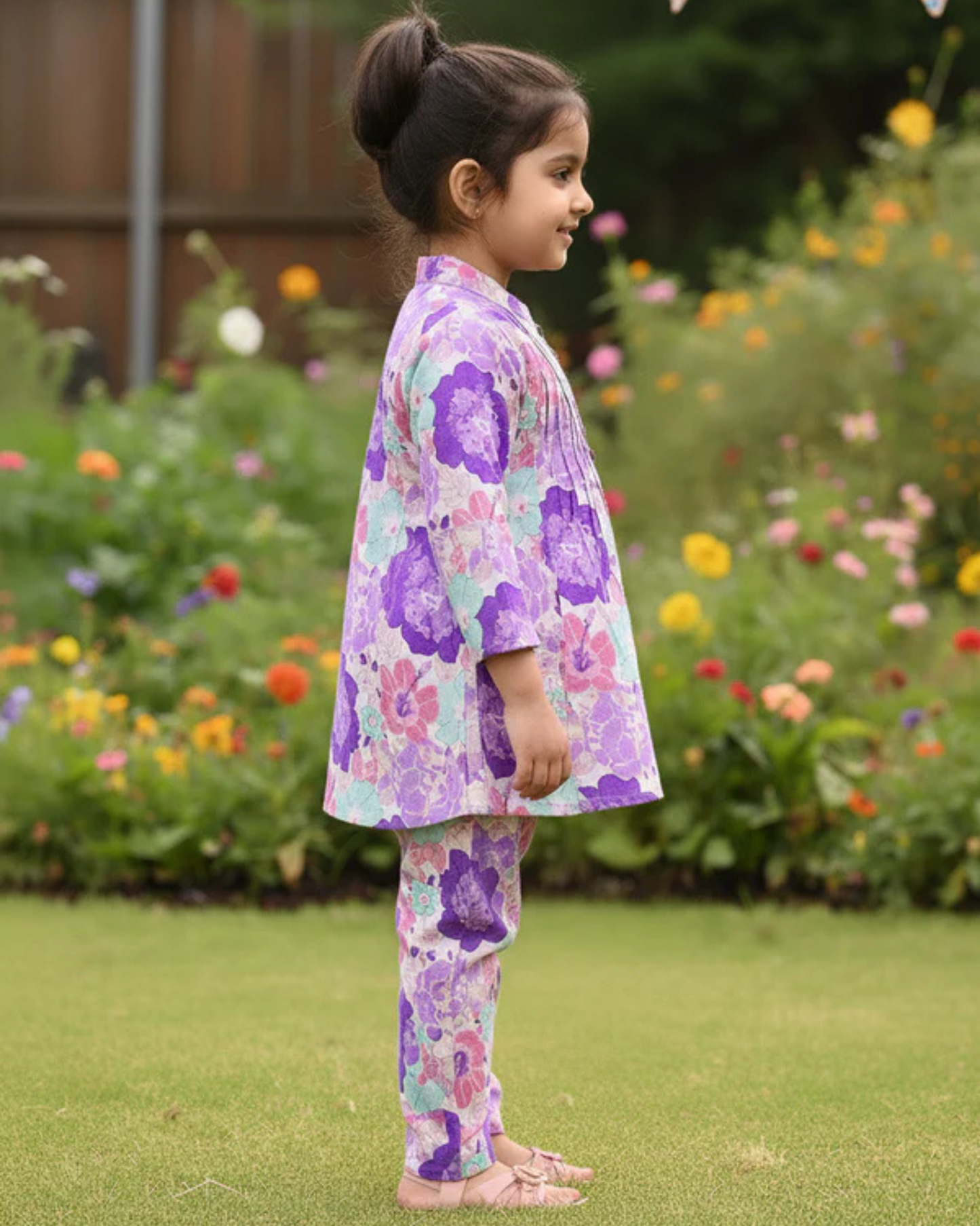 Lavender  Flower Printed Girls Co-Ord Set