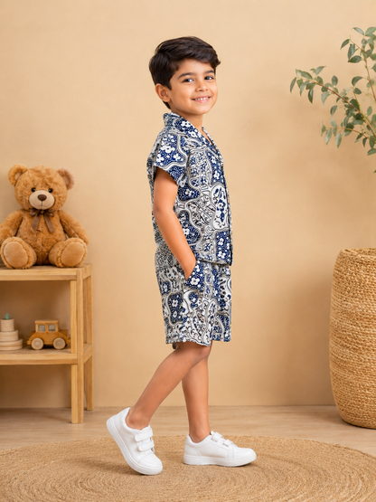 Black Abstract printed Cord-Set  for boys