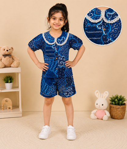 Handcrafted Abstract Girls Cord Set with Peter Pan Collar