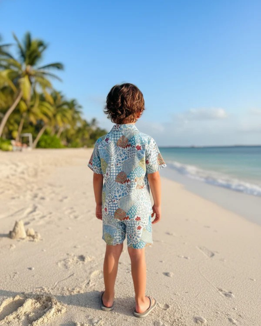 Grey Abstract printed Cord-Set  for Boys