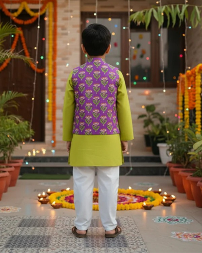 Lavender Floral Print Jacket with Kurta -Pyjama