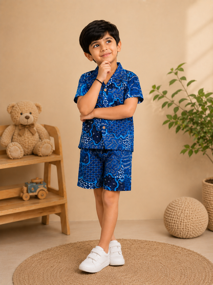 Navy Blue Abstract printed Cord-Set  for boys