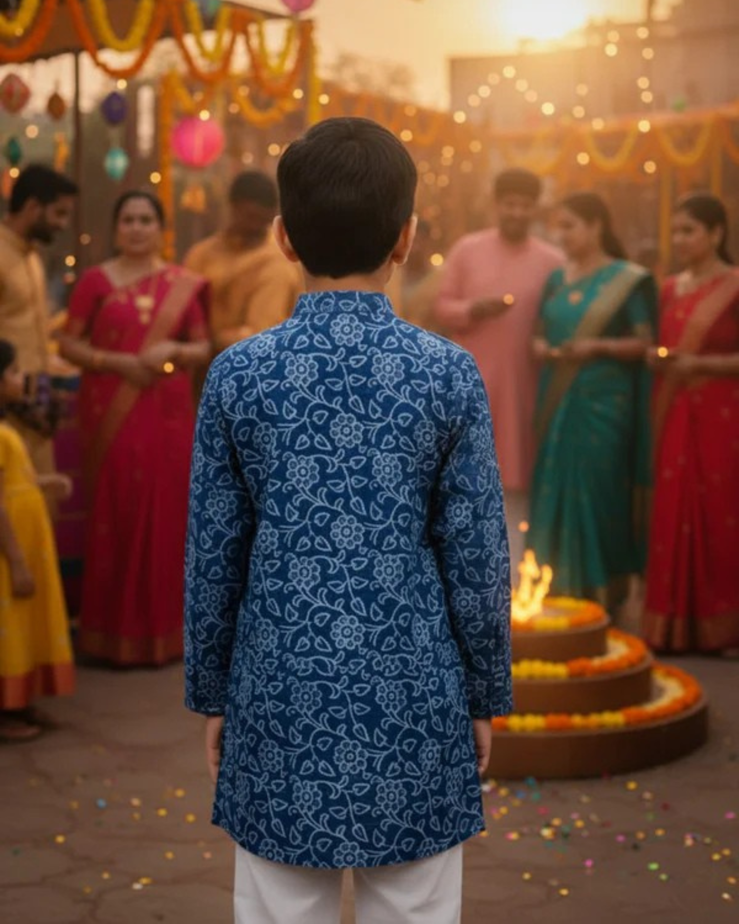 Indigo blue discharge printed Kurta -Pyjama