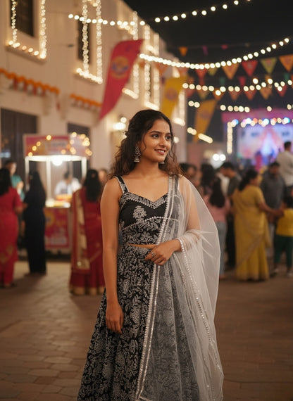 Discharge Print Black Coloured Lehenga Choli