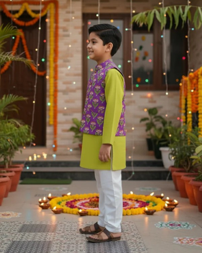 Lavender Floral Print Jacket with Kurta -Pyjama