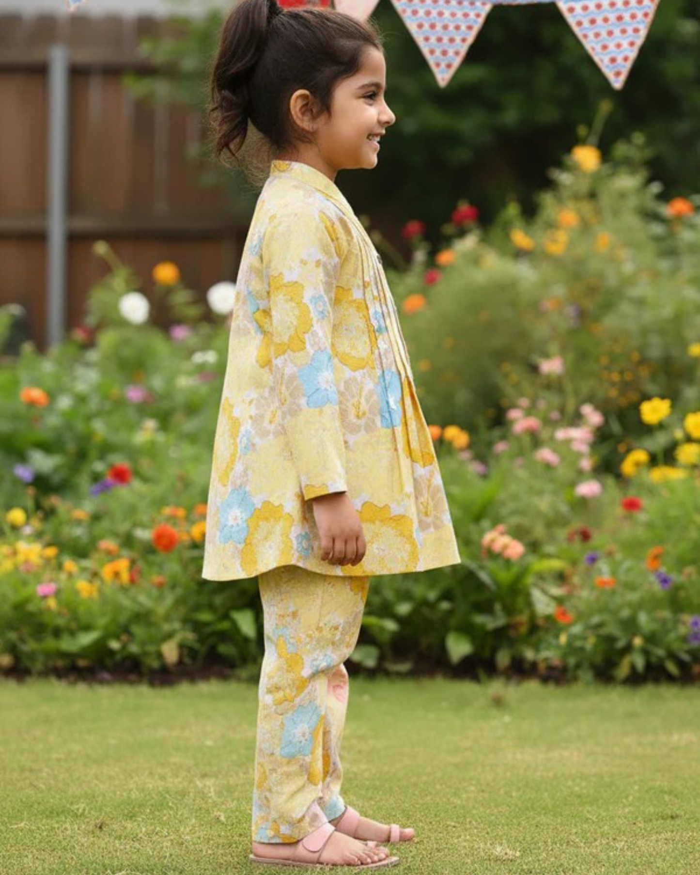 Yellow  Flower Printed Girls Co-Ord Set