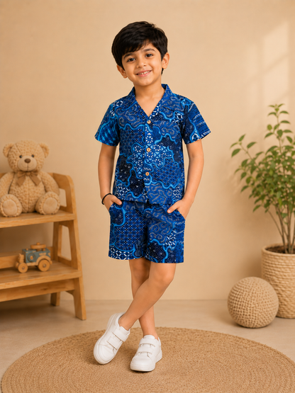 Navy Blue Abstract printed Cord-Set  for boys