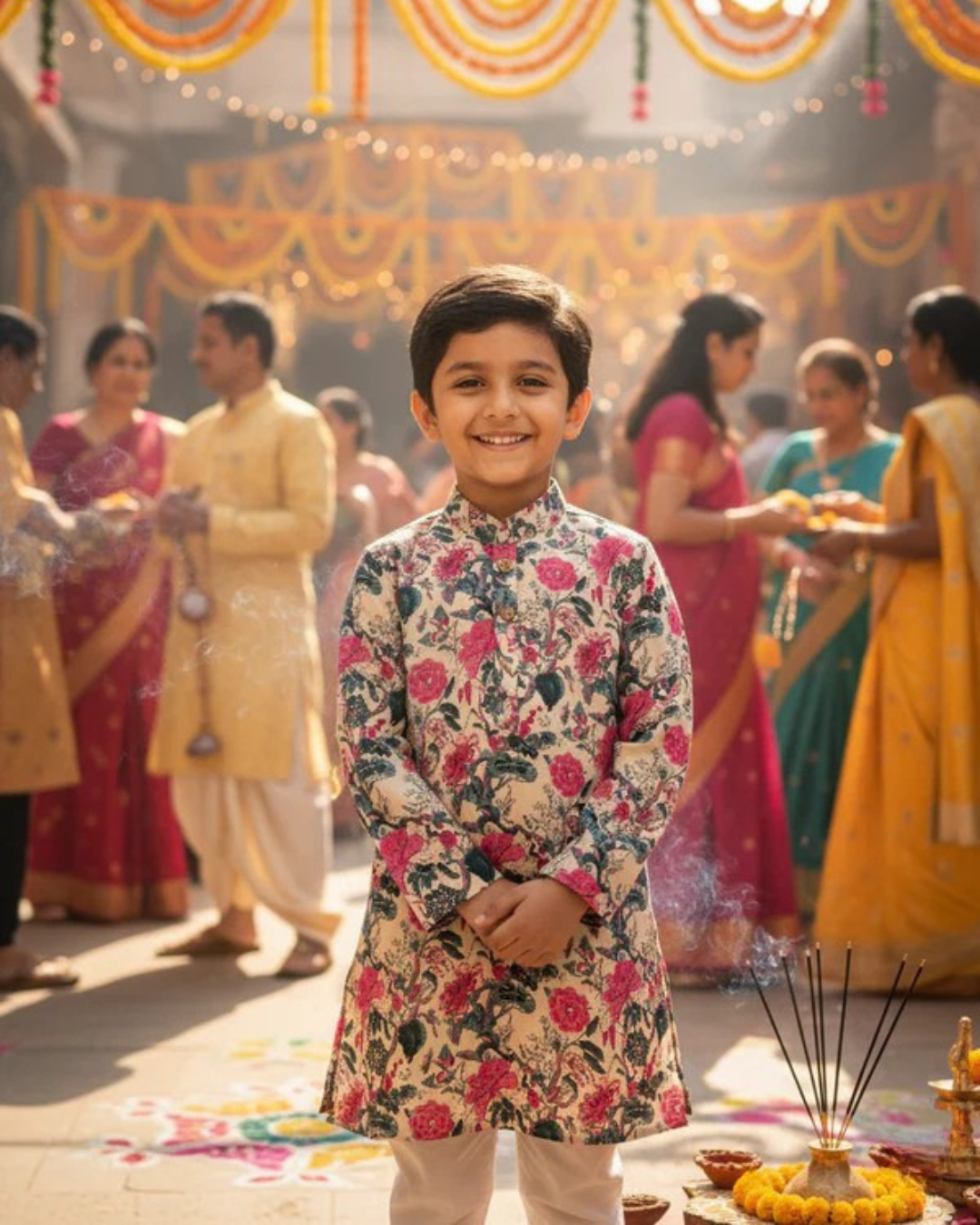 Pink Block Printed Boy's Kurta