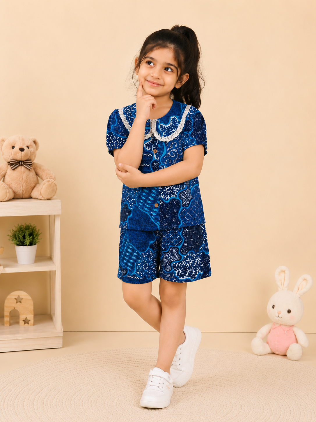 Handcrafted Abstract Girls Cord Set with Peter Pan Collar