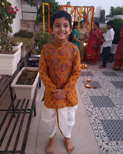 block printed Jacket with Kurta -Dhoti