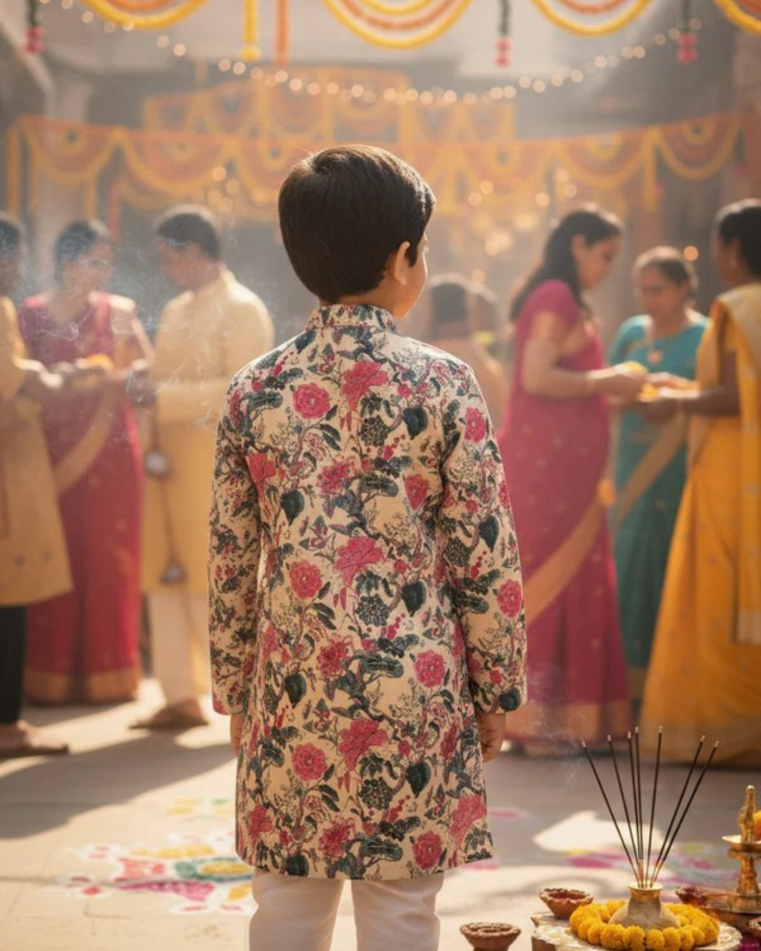 Pink Block Printed Boy's Kurta