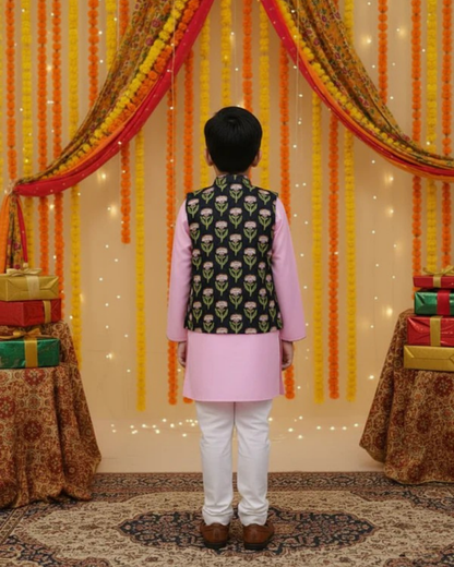 Ethnic Floral Print Jacket with Kurta -Pyjama