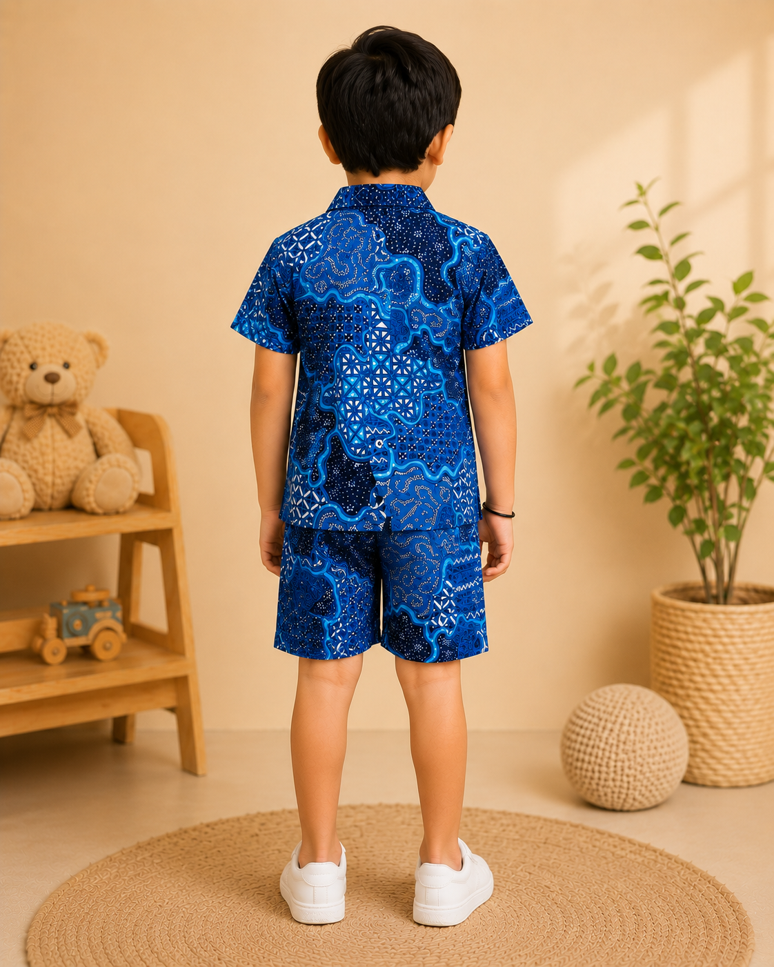 Boys' Abstract Print Co-ord Set. Handcrafted Cambric Cotton Half Sleeve Shirt & Shorts Set for Comfortable Casual Wear
