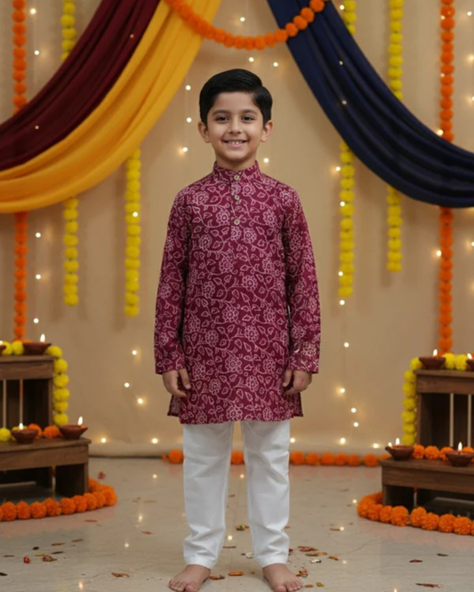 Dark Pink discharge printed Kurta -Pyjama