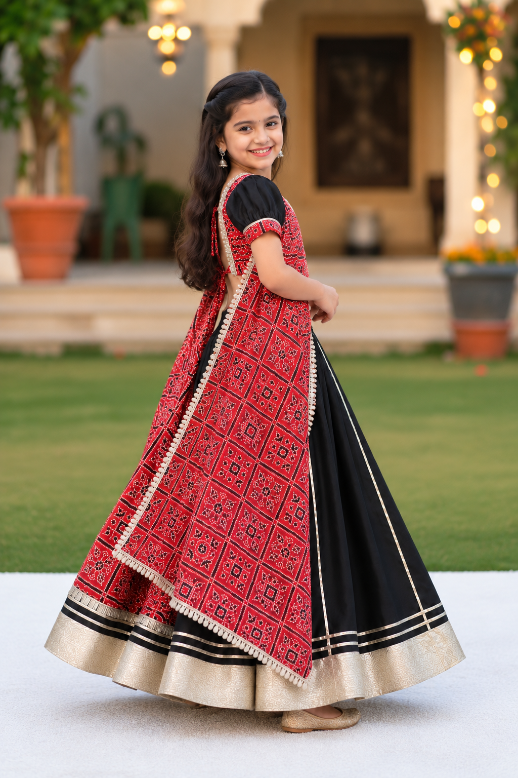 Gujarati Red/ Black Bandhani Lehnga-Choli Set