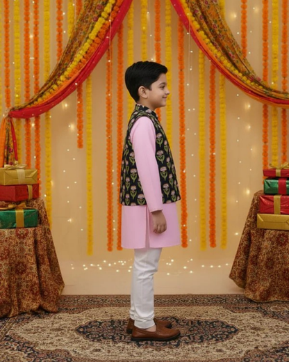 Ethnic Floral Print Jacket with Kurta -Pyjama