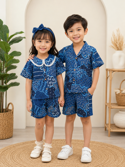 Boys' Abstract Print Co-ord Set. Handcrafted Cambric Cotton Half Sleeve Shirt & Shorts Set for Comfortable Casual Wear