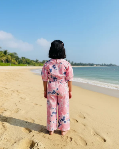 Marble Tie & Dye Print Peach Colour Girls Co-Ords