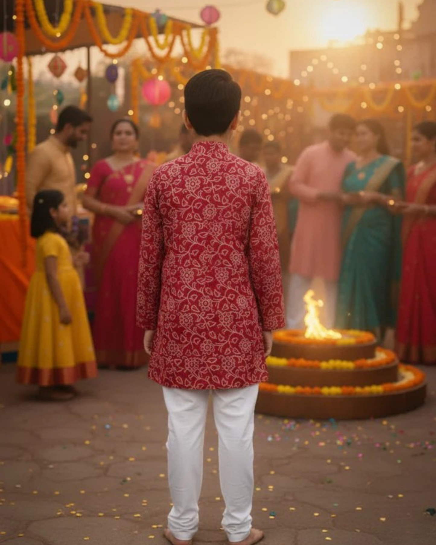 Dark Pink discharge printed Kurta -Pyjama