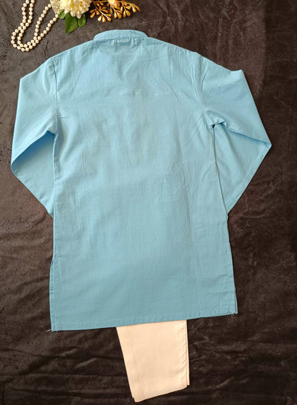 Sky Blue Lotus embroided Kurta -Pyjama