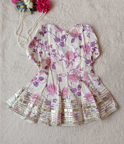 Lavender colour Rose Print Anarkali Kurti With Sharara