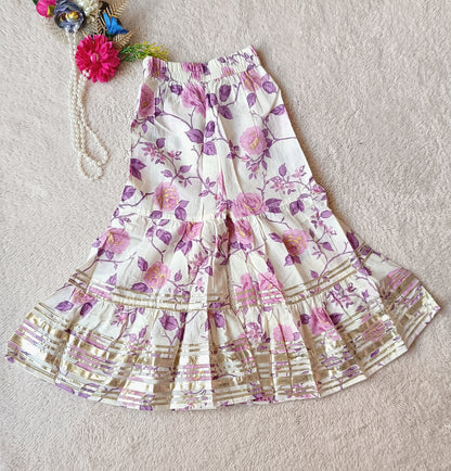 Lavender colour Rose Print Anarkali Kurti With Sharara