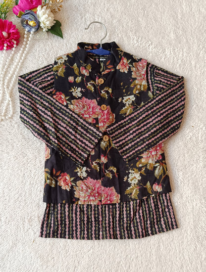 Black Fulwari Jacket with Kurta -Pyjama ( Tie and Dye)