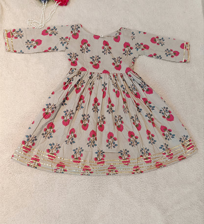 Pink Flower Printed Anarkali Suit with Sharara