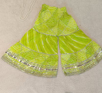 Bandhej Printed Parrot Green Coloured Anarkali Suit With Sharara
