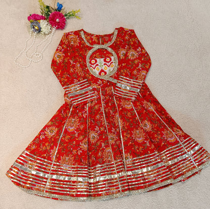 Screen Printed Red Coloured Anarkali Suit With Sharara