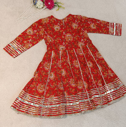 Screen Printed Red Coloured Anarkali Suit With Sharara