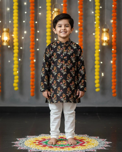 Black block printed Kurta -Pyjama