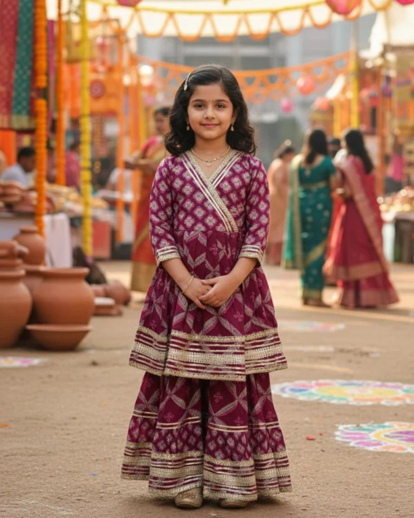 Jaal Butta  Print Wine Coloured Anarkali Suit with Sharara