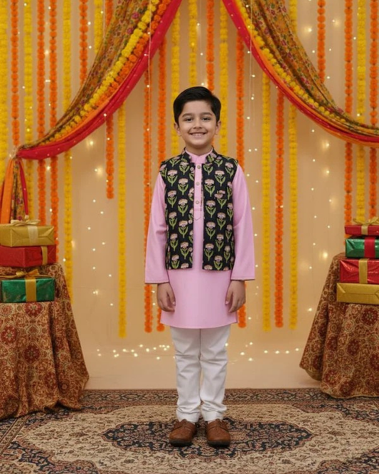 Lavender Floral Print Jacket with Kurta -Pyjama