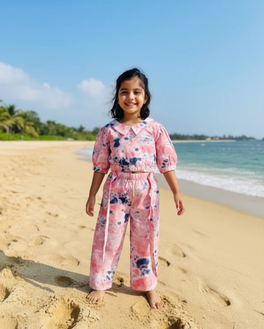 Marble Tie & Dye Print Peach Colour Girls Co-Ords