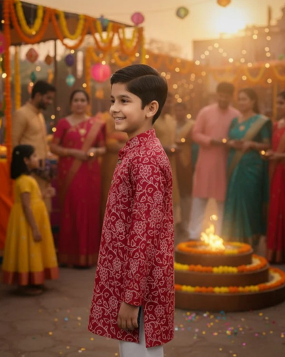 Dark Pink discharge printed Kurta -Pyjama