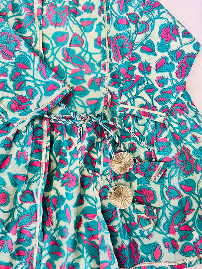 Sea Green Floral Printed 3 Piece Co-Ords For Girls