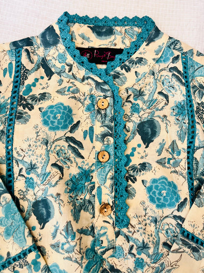 Blue Flower printed Straight Kurta with Dhoti Style Tulip Pant