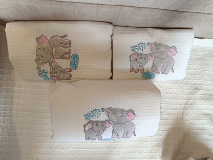 Grey Elephant printed White Cotton Bath Towel
