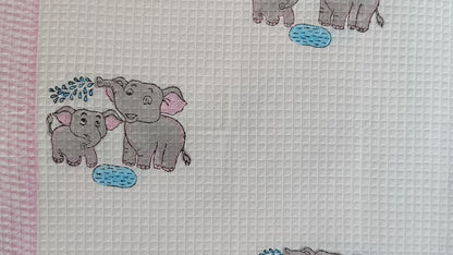Grey Elephant printed White Cotton Bath Towel