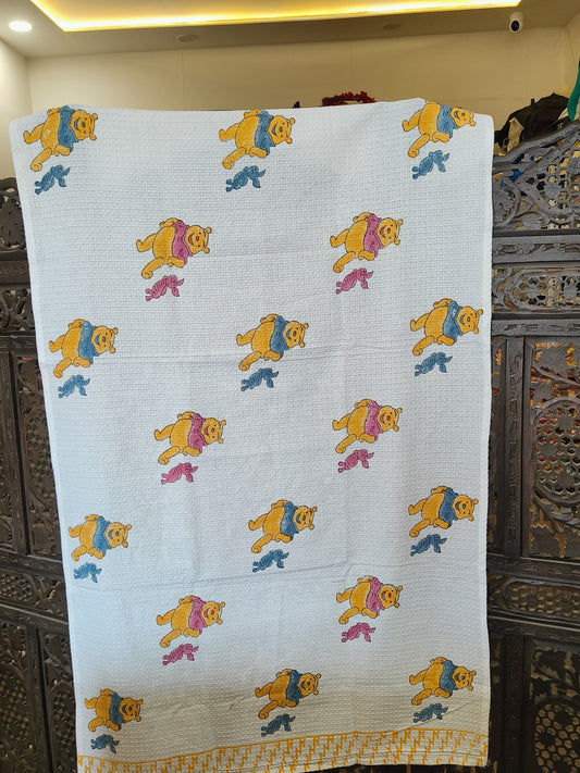 Winnie Pooh Print White Cotton Bath Towel