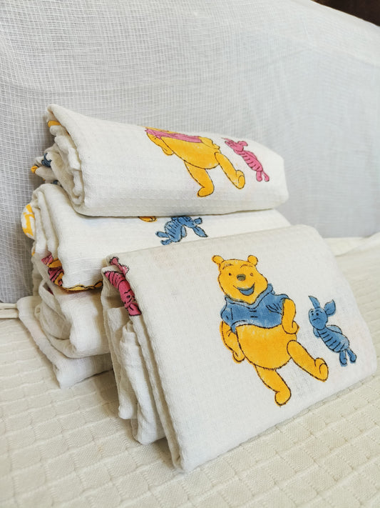 Winnie Pooh Print White Cotton Bath Towel