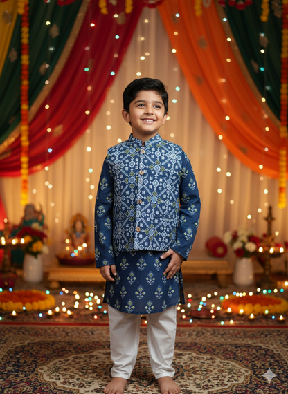 Patola Print Jacket with Kurta -Pyjama