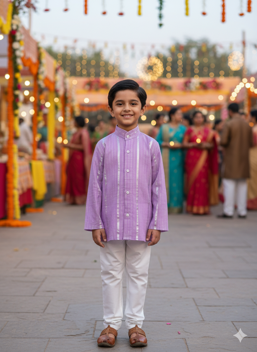 Lavender Lurex Kurta -Pyjama set